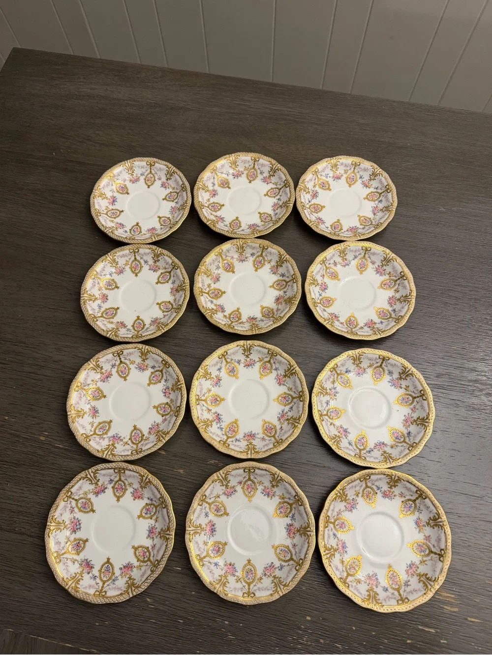 Antique Royal Crown Derby Bone China Saucers Set of 12